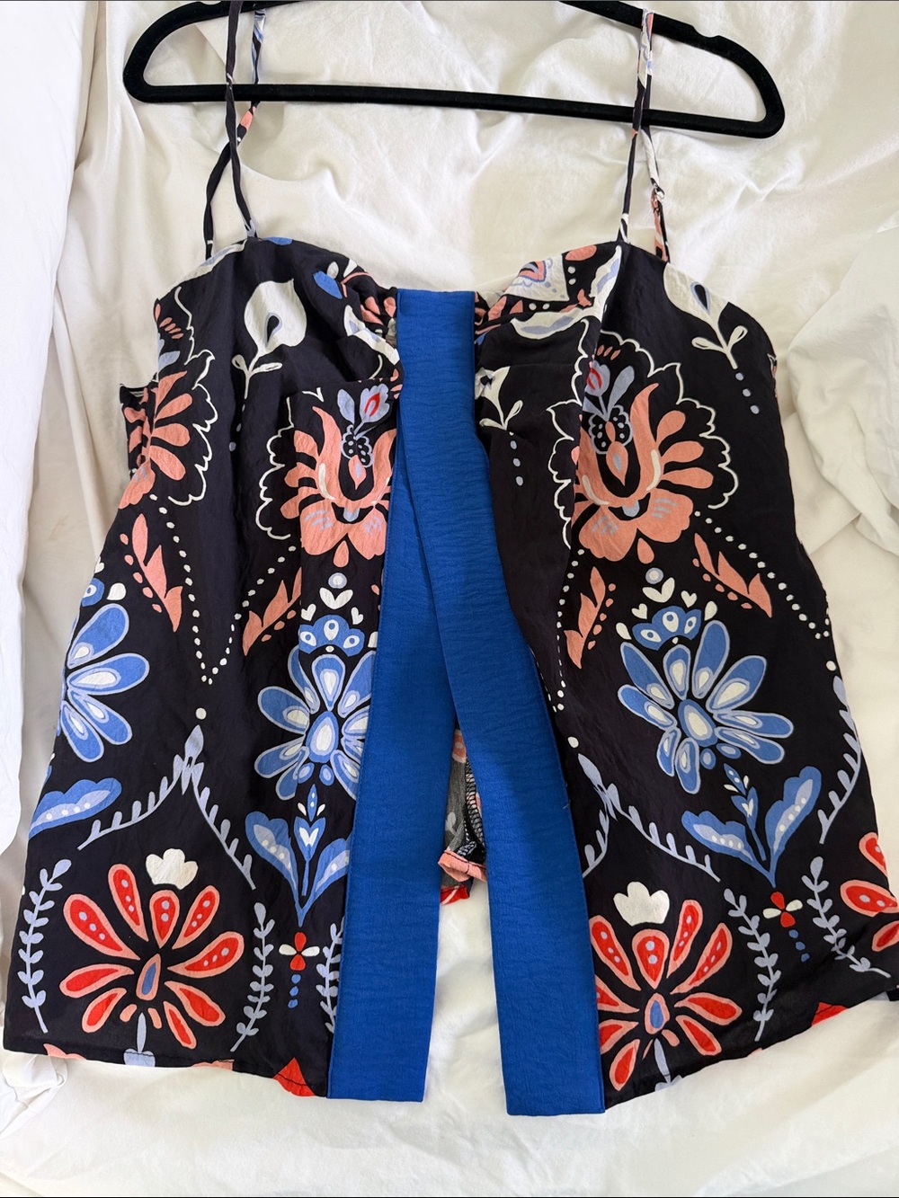 Floral Print top with Blue Accent